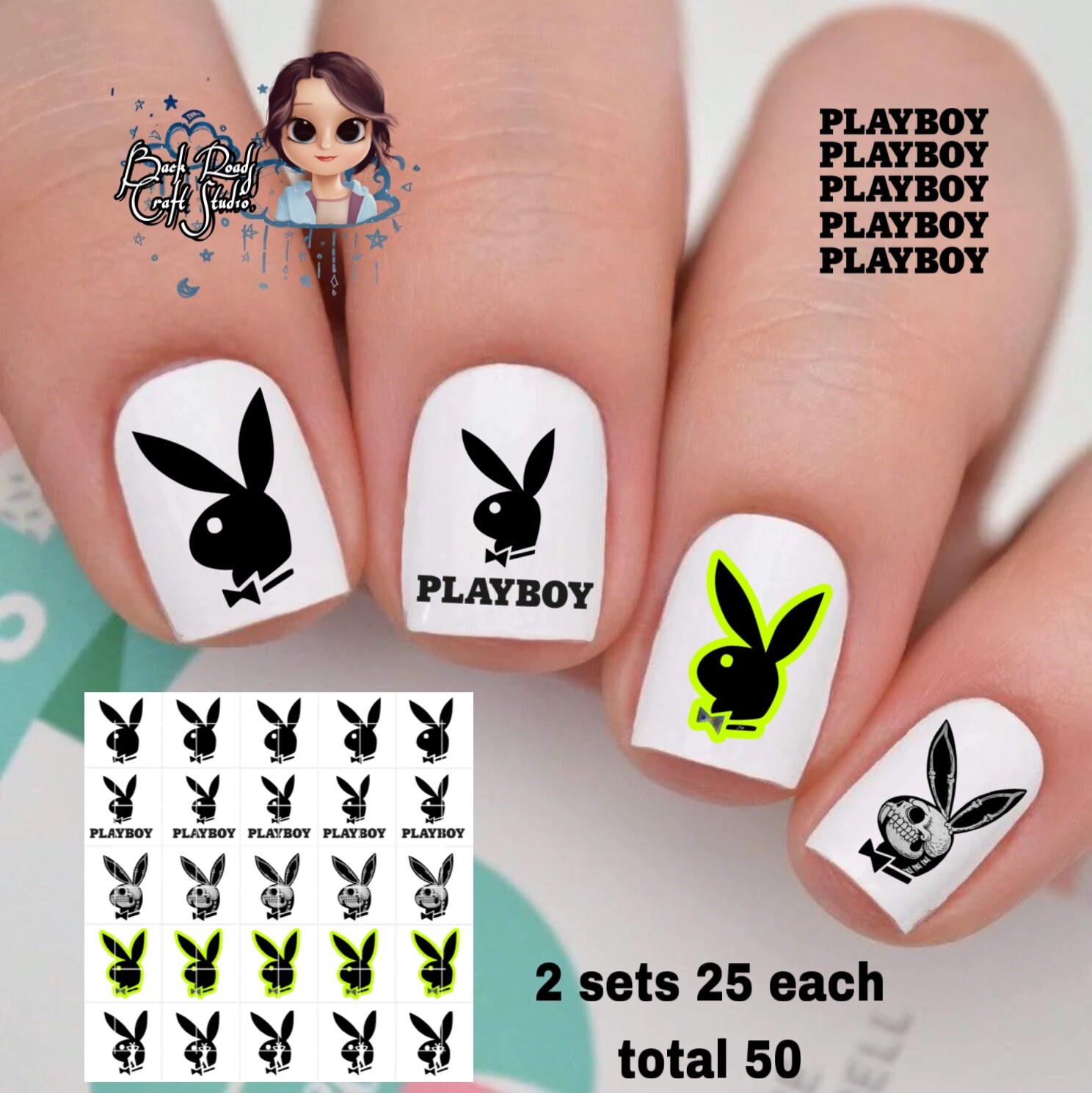 Playboy Bunny Waterslide Nail Art Decals Set Of 50 Instructions, Bonus