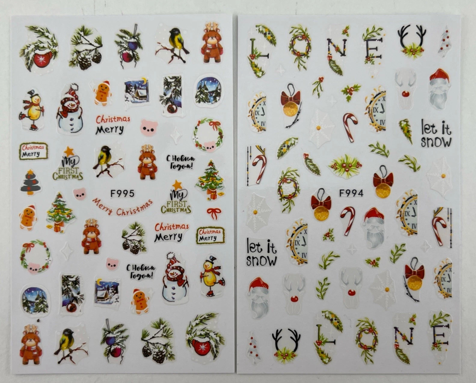 Christmas Nail Art Stickers Decals Adhesive, 10 sheet pack x 5 = 50 sheets Total