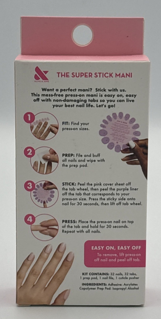 Olive & June Press on Nails The Super Stick Mani Oval Round Short French Mani
