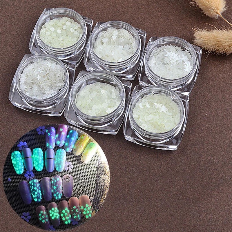 Luminous NAIL SEQUINS Glow In The Dark Paillette Fluorescent Glitter Star Round