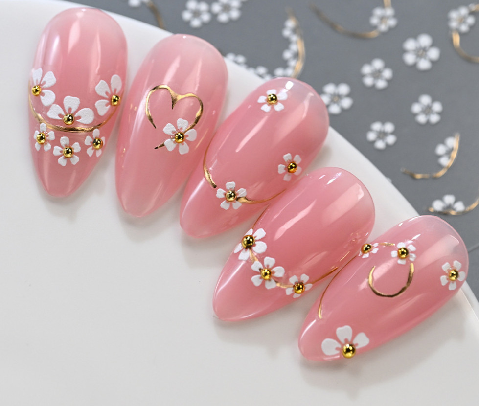 2Pcs Flower Rhinestones French Daisy Nail Art Stickers 3D Self-Adhesive NH21