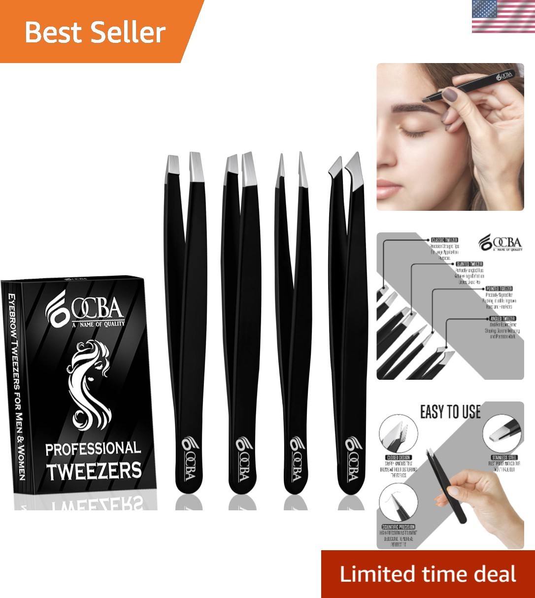 4 Tweezers for Facial Hair Women & Men- Grooming of Eyebrows-Ear Nose Ingrown…