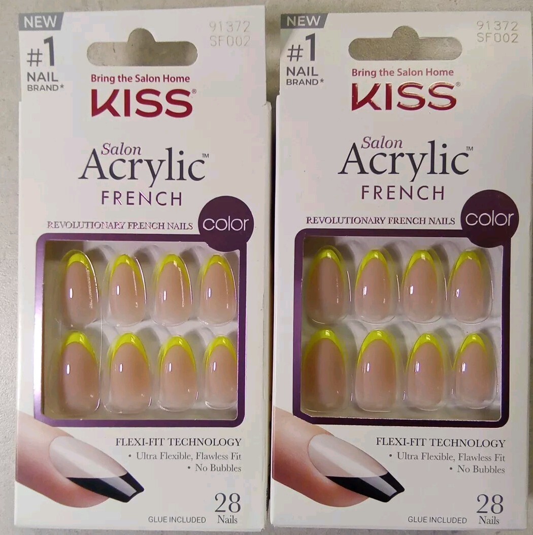 2 Kiss Salon Acrylic Nude/Light Green French Nails, Medium Coffin # 91372