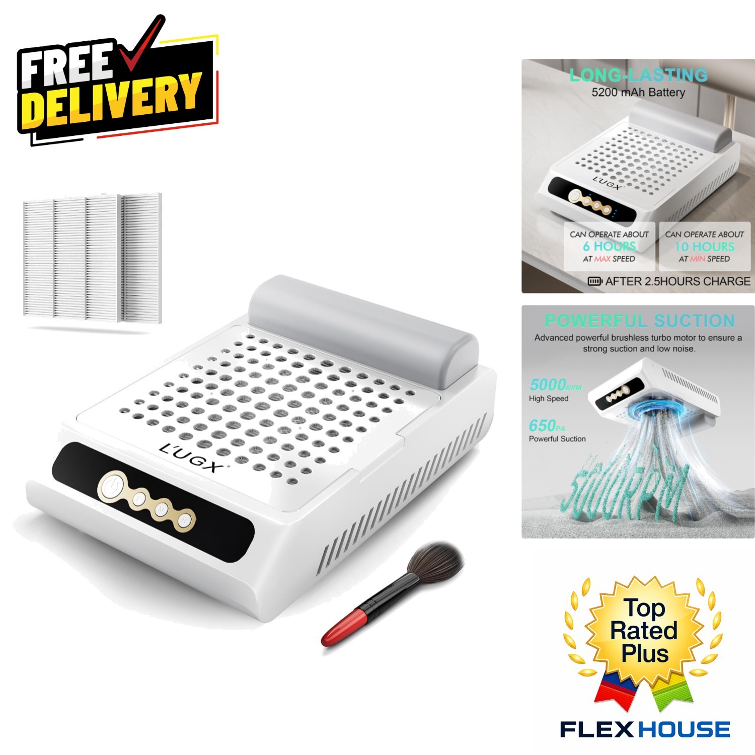 Portable Nail Dust Collector with Heat Dissipation & 2 Reusable Filters Included