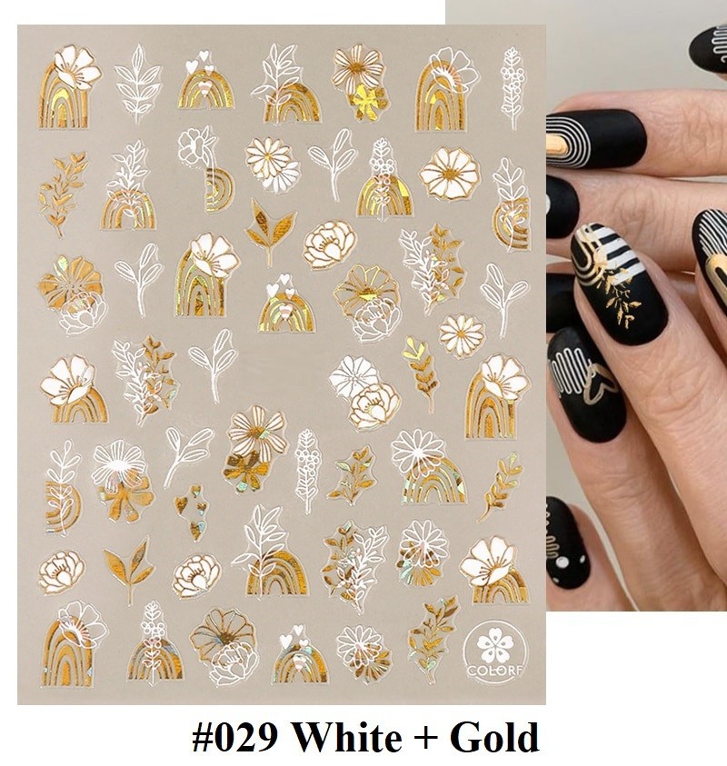 White, Black, Gold, Red Abstract Nail Art Stickers (Group 2)