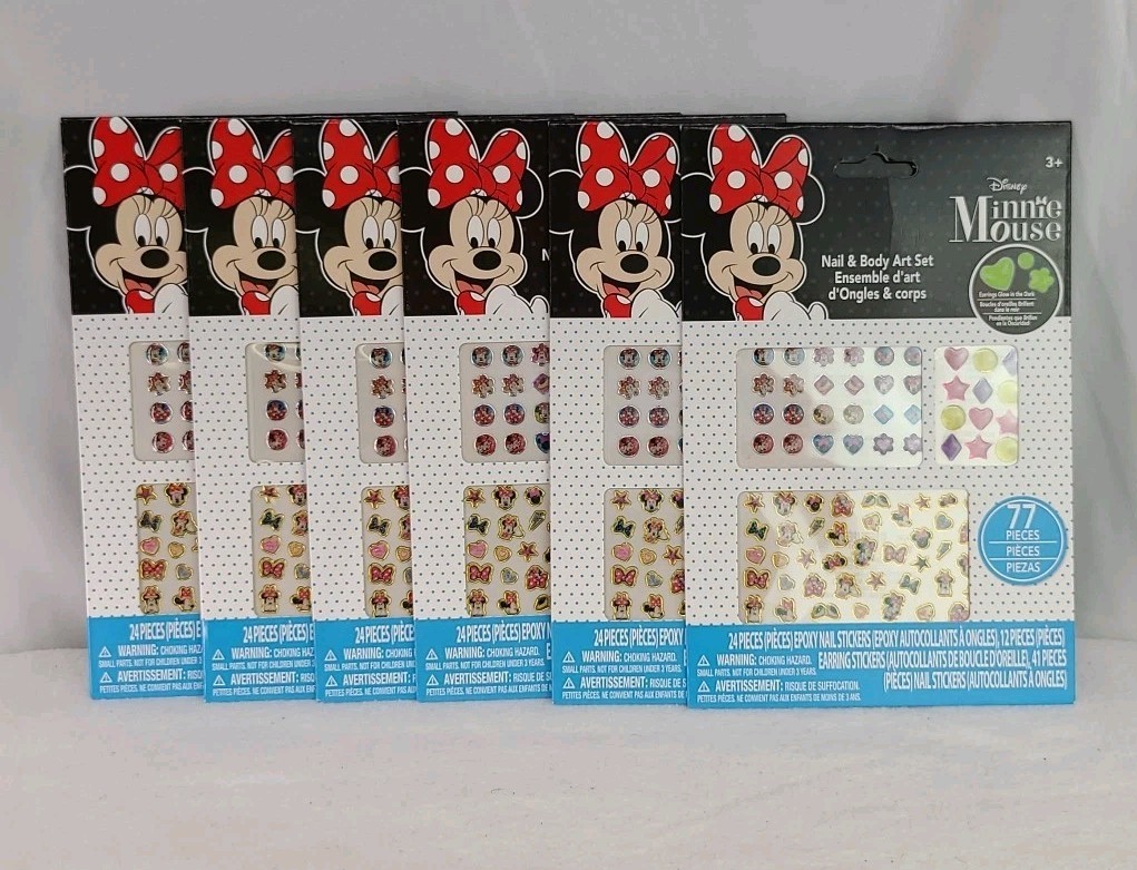 Lot of 6 Disney MINNIE 77 Pieces Nail & Body Art Set Party Favors Gifts NIP