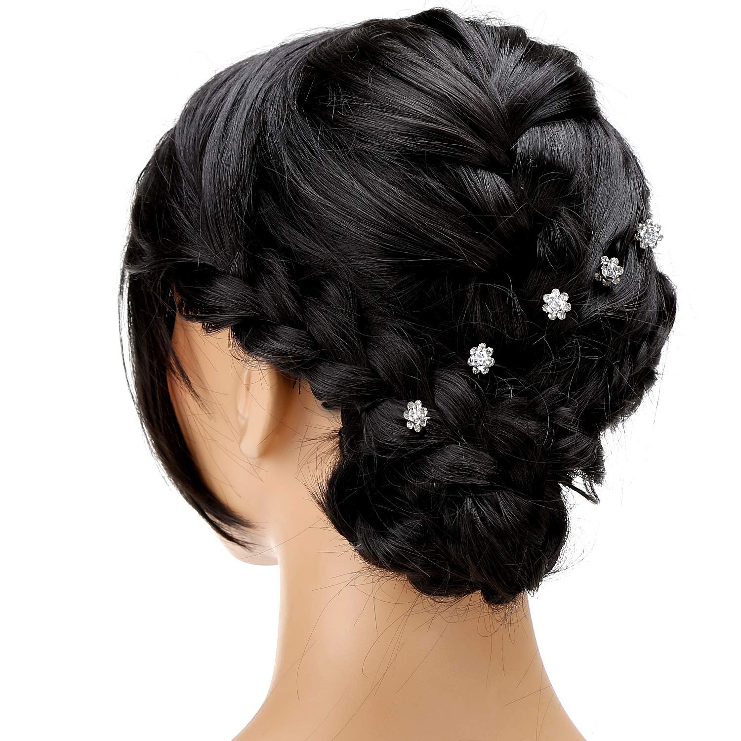 BETITETO 40 Pcs U-Shaped Flower Rhinestone Hair Pins Crystal White