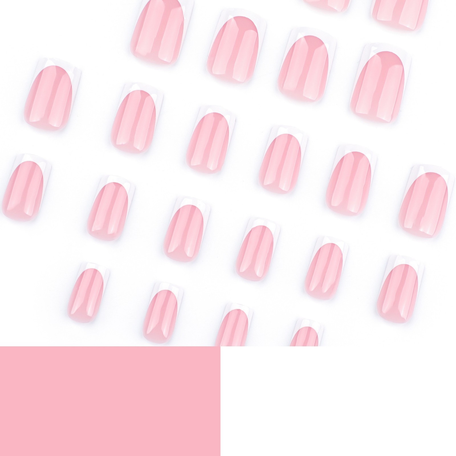 White French Tip Press on Nails Short Square False Nails Nude Pink Coffin