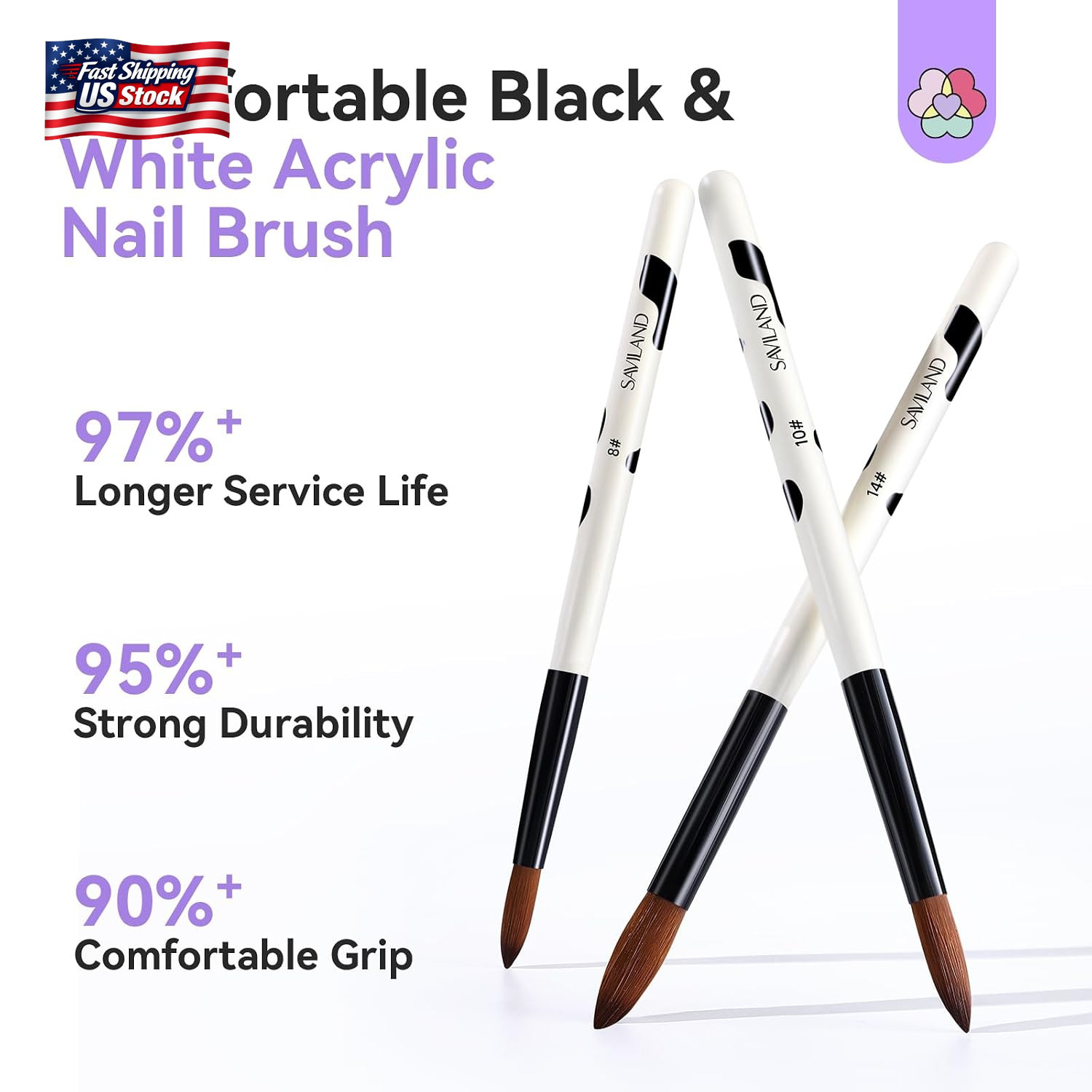 Saviland 3Pcs Acrylic Nail Brush Set, Size 8/10/14 Kolinsky Acrylic Nail Brushes