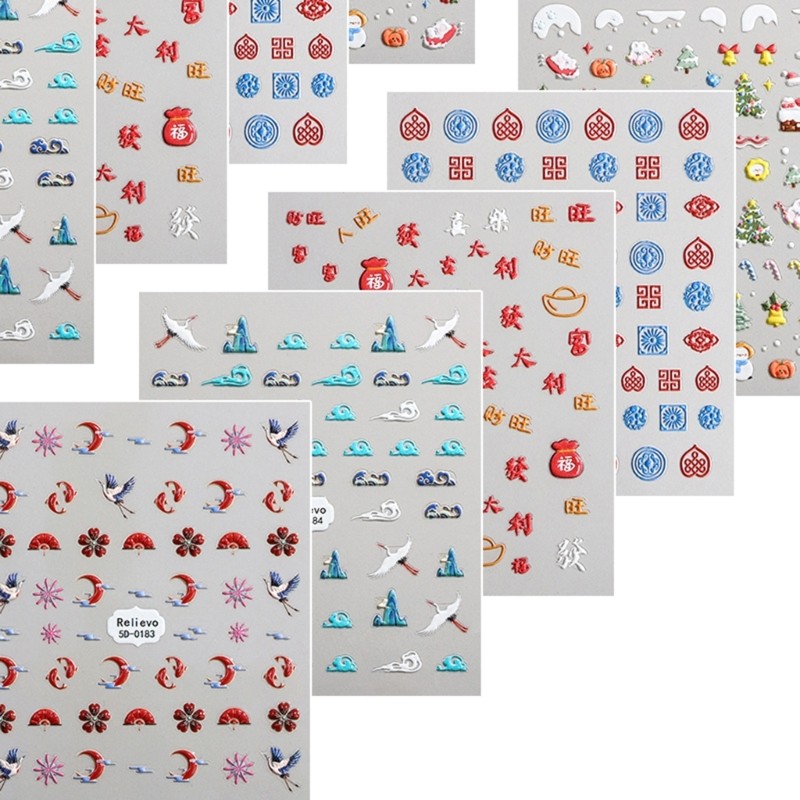Stereoscopic Adhesive Nail Art Stickers Decals Engraved Nail Art Decor for Women