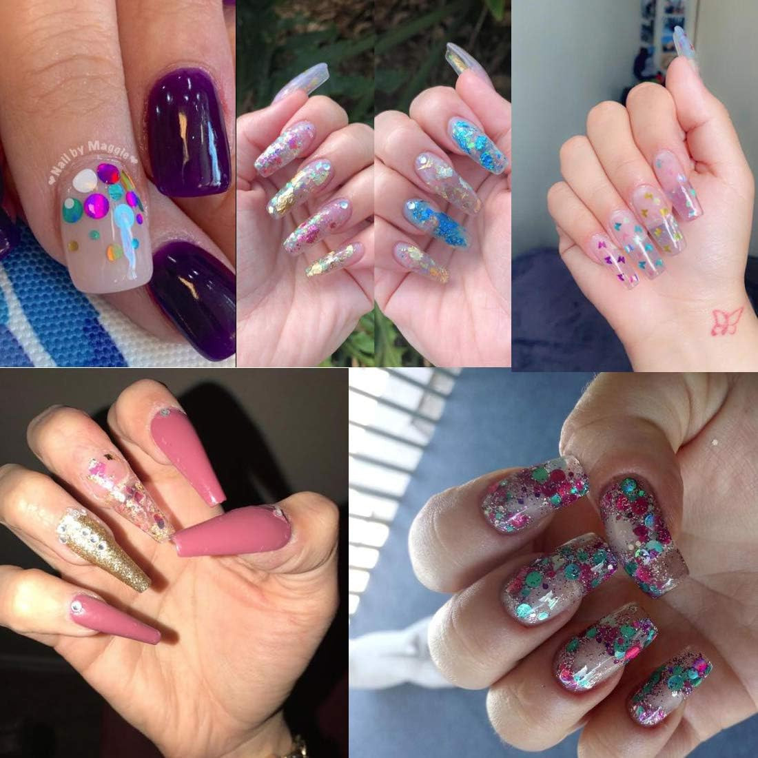 4 Boxes Holographic Nail Sequins Shapes Mixed Iridescent Nail Glitter Flakes But