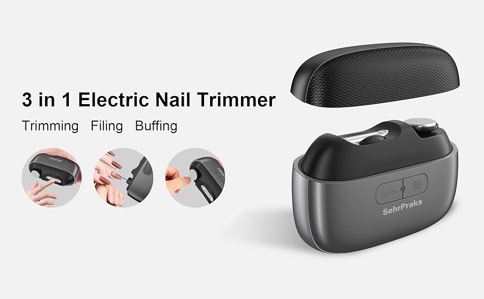 Electric Nail Clipper 3-in-1 with LED Light, Nail Trimming, Filing &