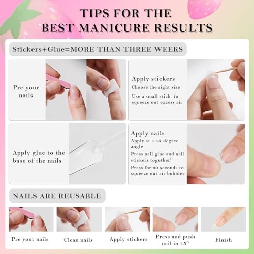 Handmade 3D Fruit Colour Press On Nails Medium Almond, 24Ps (Pack of 1) LF-3536