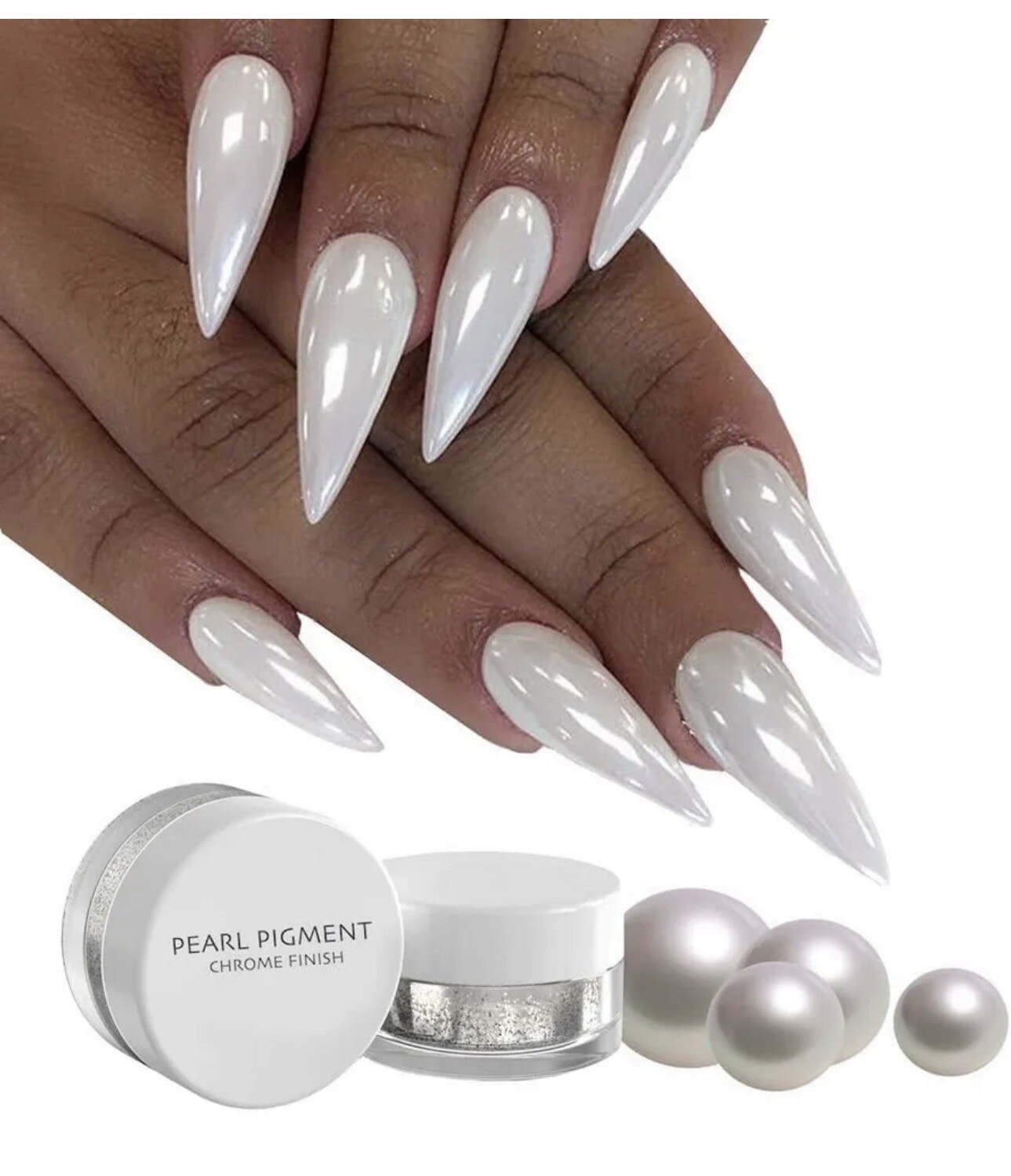 WHITE CHROME POWDER Pigment Pearl Nails Nail Art Crystal Shiny Dust Glazed Donut