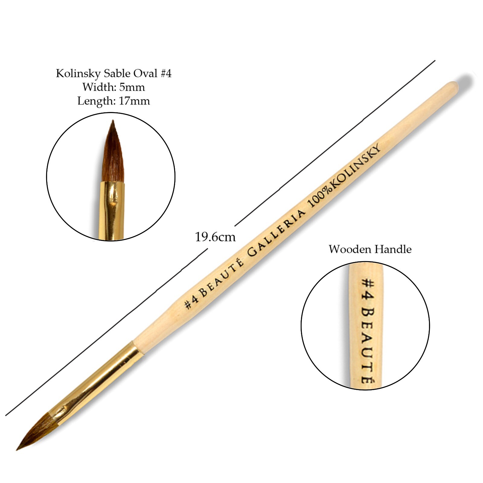 3pcs Kolinsky Oval Acrylic Nail Art Brush Set Detail Painting Pen Size 4,8,10