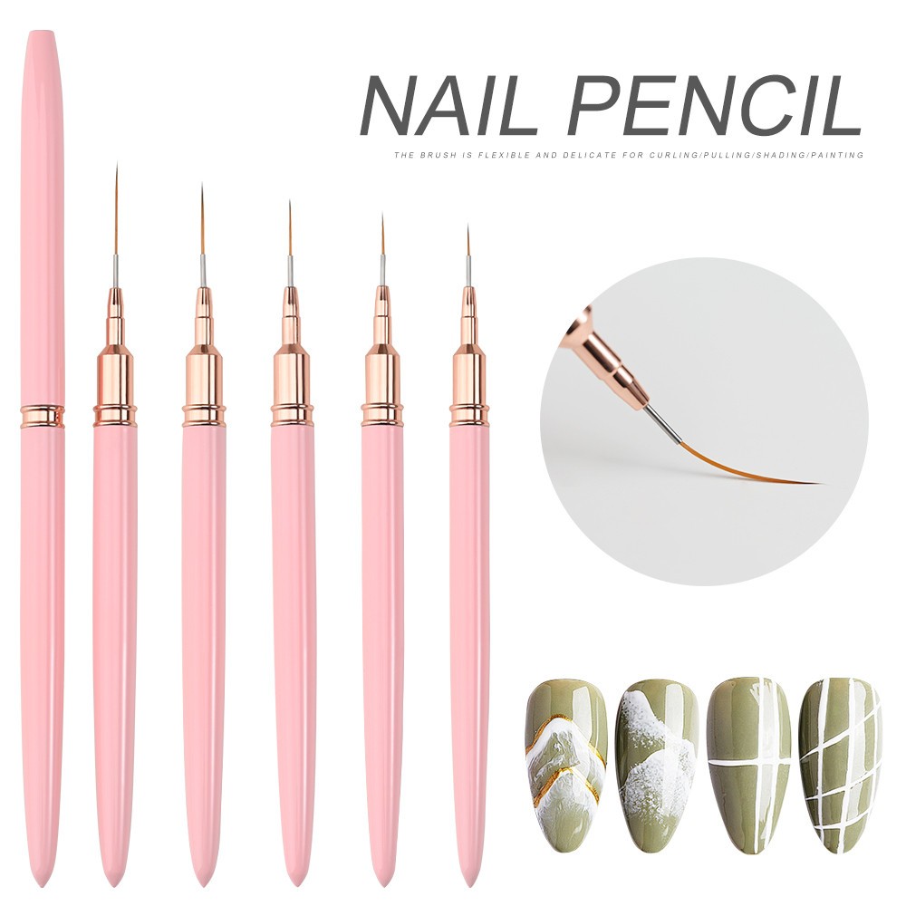 5/10pcs Pink/Black Nail Art Liner/Painting Brushes Ultra-thin Line Drawing Tool