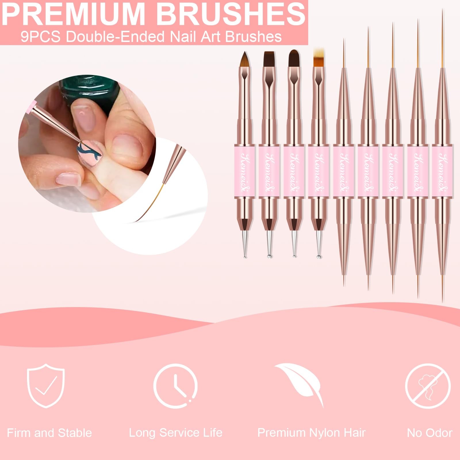 Nail Art Brush Set, 9PCS Double-Ended Acrylic Liner Brush Dotting Pen for Gel…