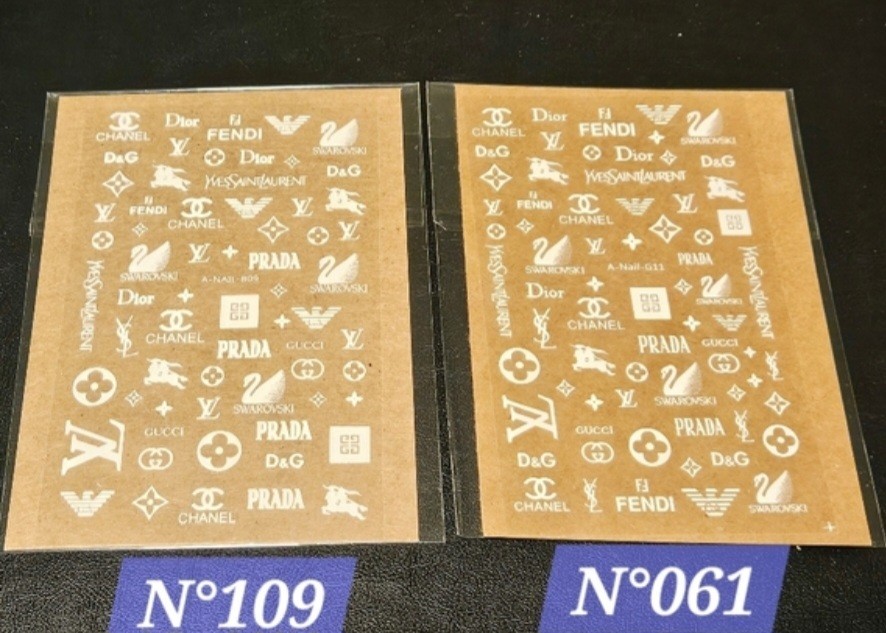 NWT NAIL ART DESIGN ONE SHEET SELF-SEAL STICKERS WHITE GLOW-IN-THE-DARK N°109!
