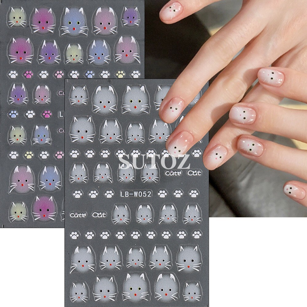 2Sheets Cartoon Cute Cat Paw French Nail Stickers Decoration LBW52/53 NS53