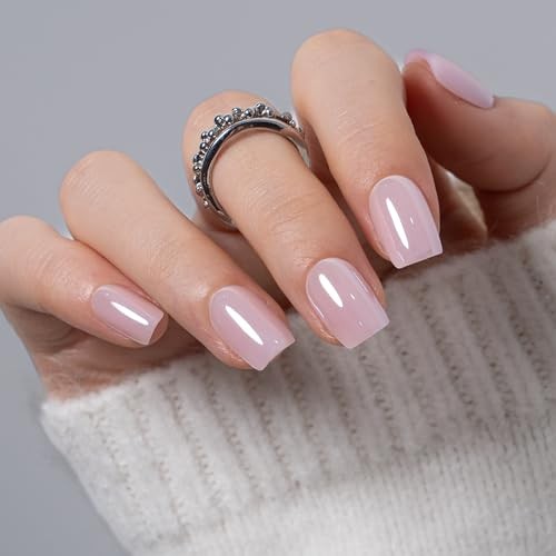 Acrylic Nails – Short Square Square with Apricot Design – Full Cover