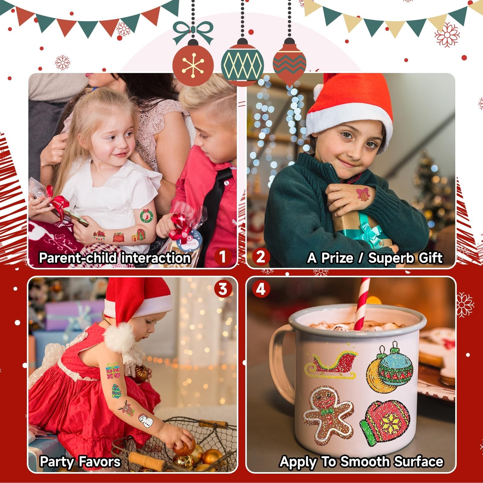 EMOME 408 PCS Christmas Temporary Tattoos, Xmas Glitter Tattoo Stickers for K…