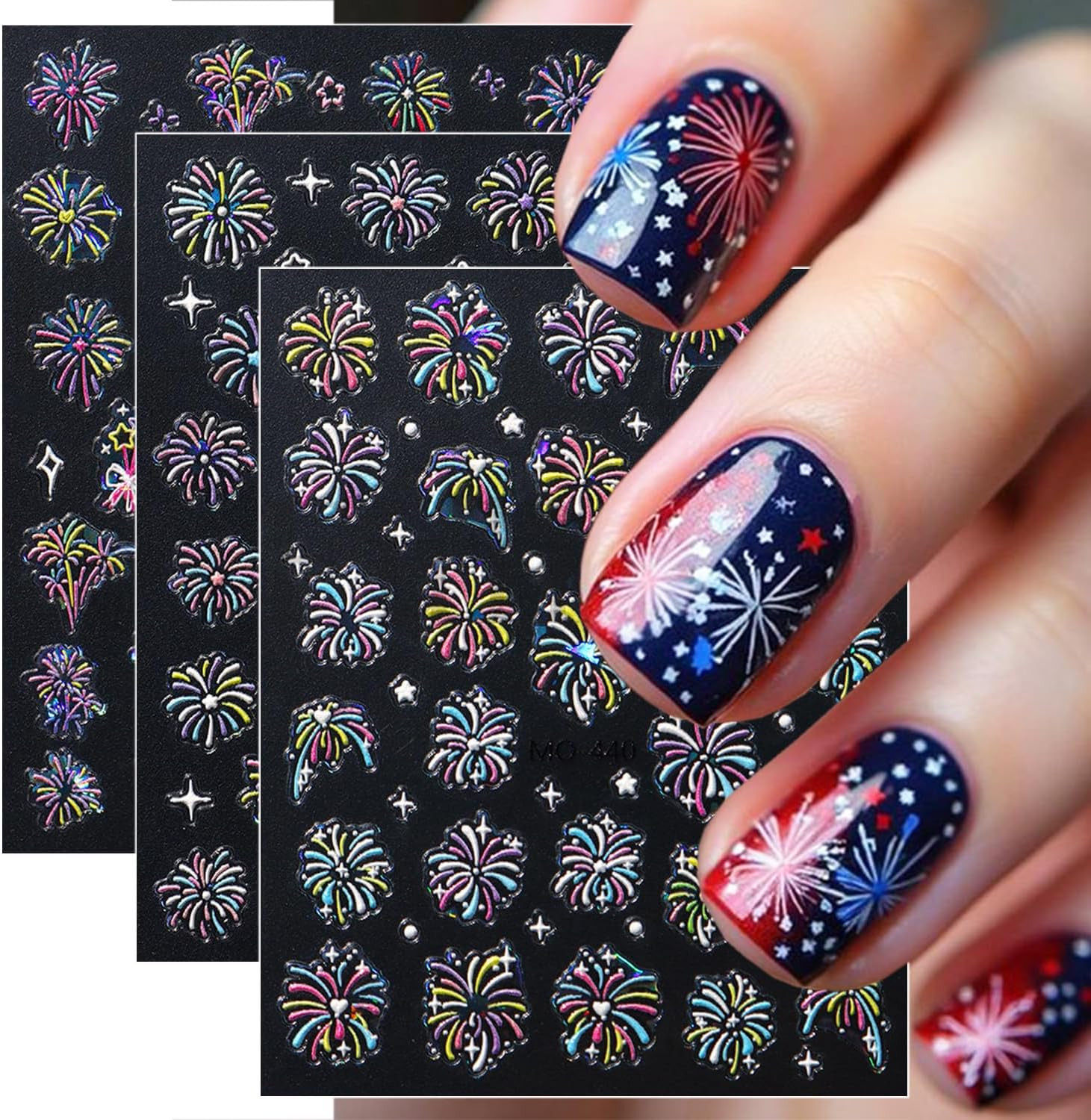 3 Sheets 4Th of July Nail Decals for Nail Art 5D Embossed Nail Art Stickers