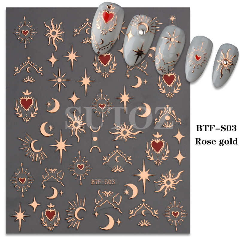 Star Moon Bronzing Heart Nails Gold Sliver Laser Spiritual Baddies Stickers NS39