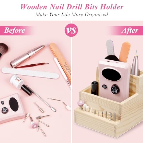 Nail Drill Bits Holder, Wooden 10 Holes Nail Drill Machine Holder Display