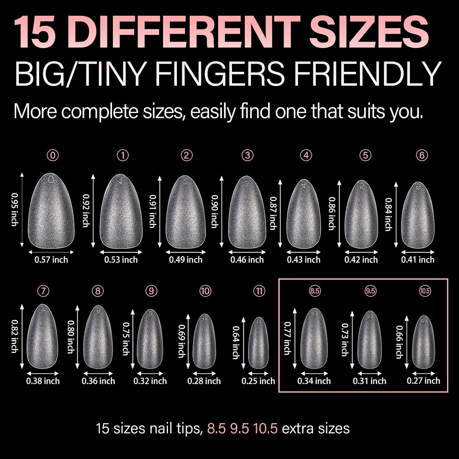 Medium Almond Nail Tips 450PCS Full Cover Clear Acrylic Nail Tips | Double-Sided