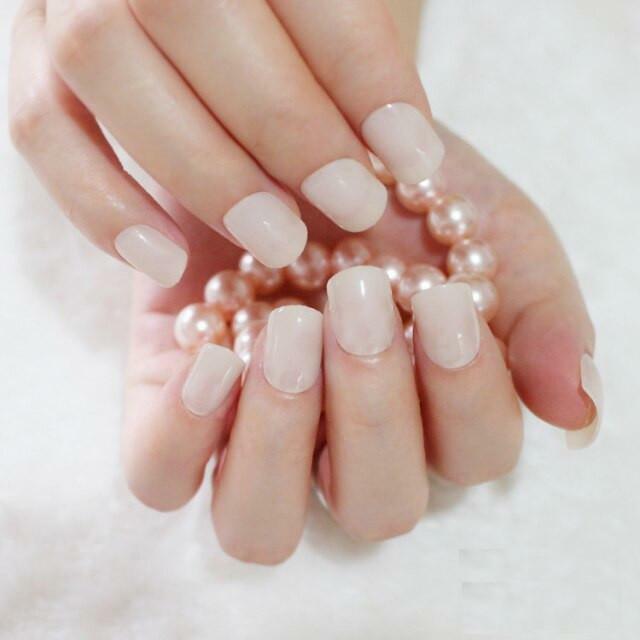 Light Pink Pale Press On Nails Short Square False Nails Acrylic Gel Shine 097