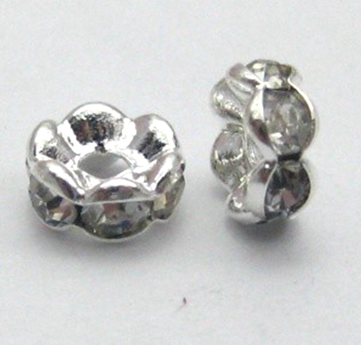 100 Silver Flower Crystal Rhinestone Rondelle Spacers Beads 6mm 8mm 10mm