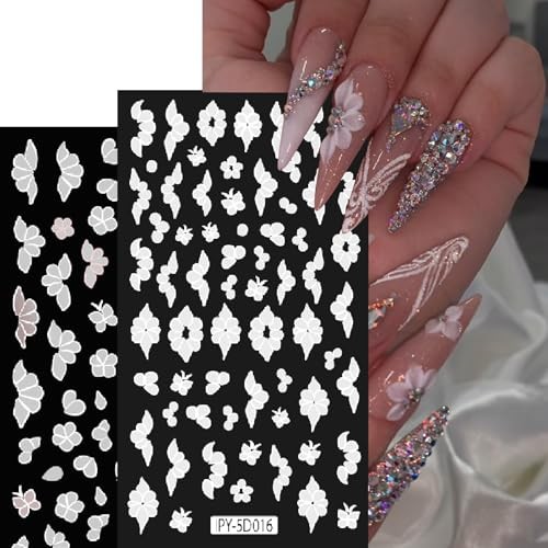 6 Sheets Flower Nail Art Stickers Decals 5D Embossed Self-Adhsive Coloful-03
