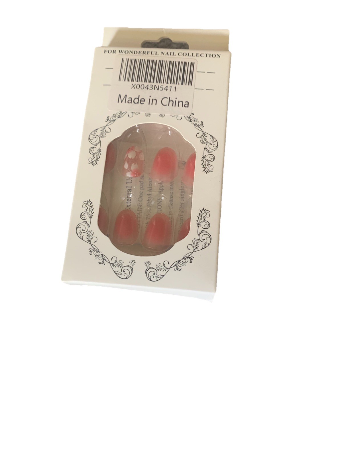 Nails. Press-ons..Pink/Flowers– Short Almond Style (24 pcs.)