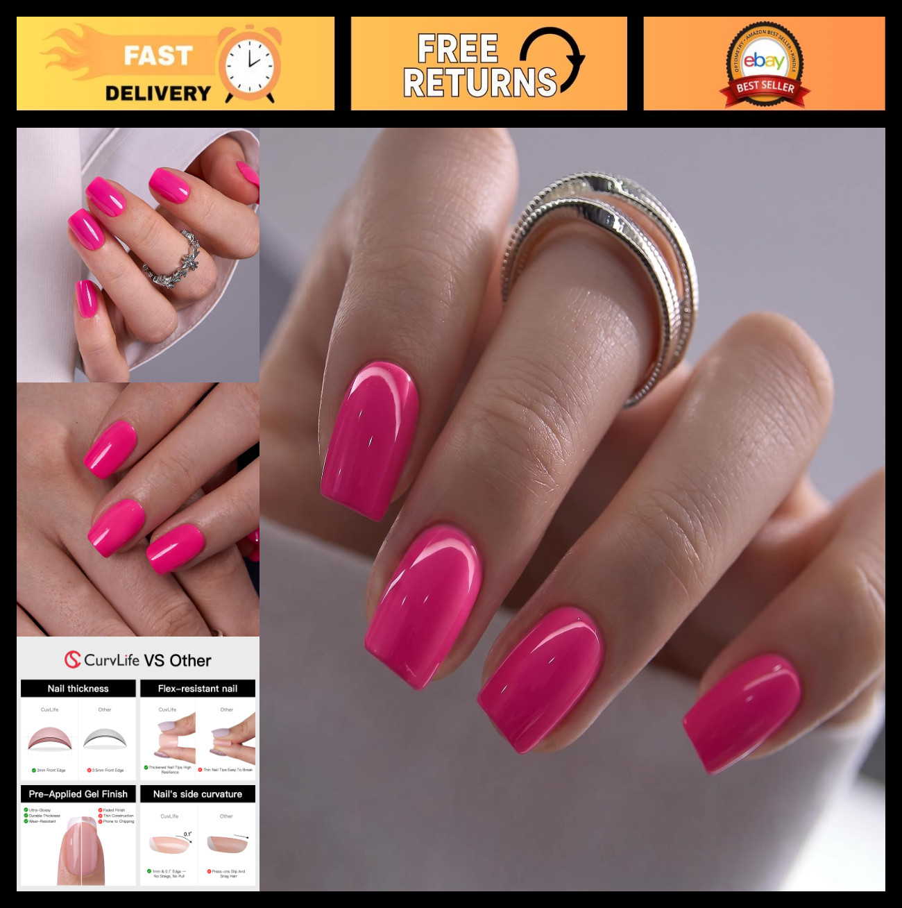 Short Square Acrylic Press-On Nails with Apricot Design – Glossy Nude Full Cover