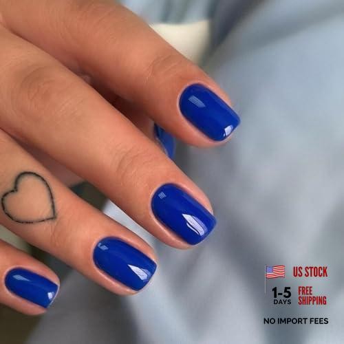 Short Square Gel Nails – Royal Blue – Natural Gel – Glossy