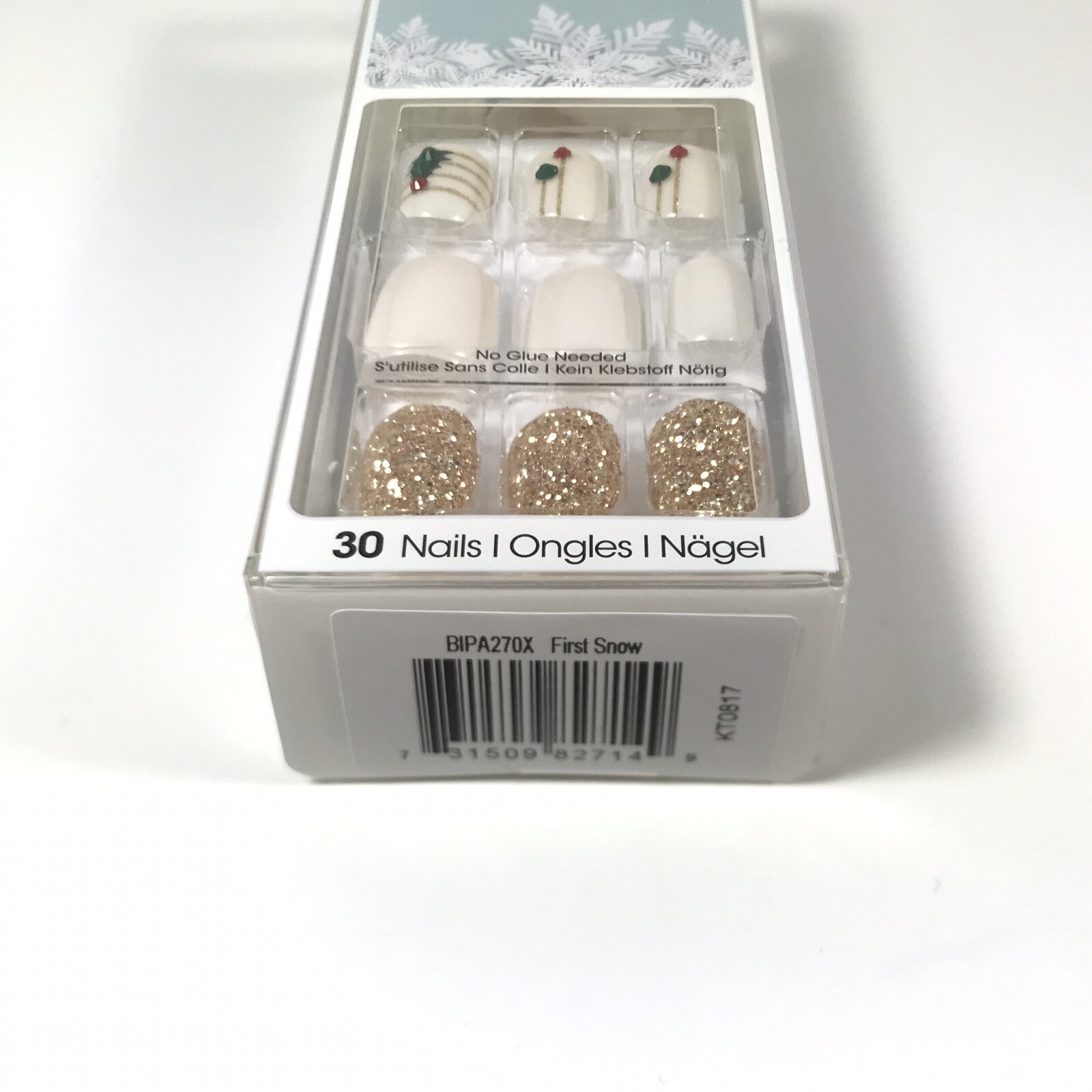 NEW Kiss Nails Impress Press On Manicure Short Gel Pearl White Tree Christmas