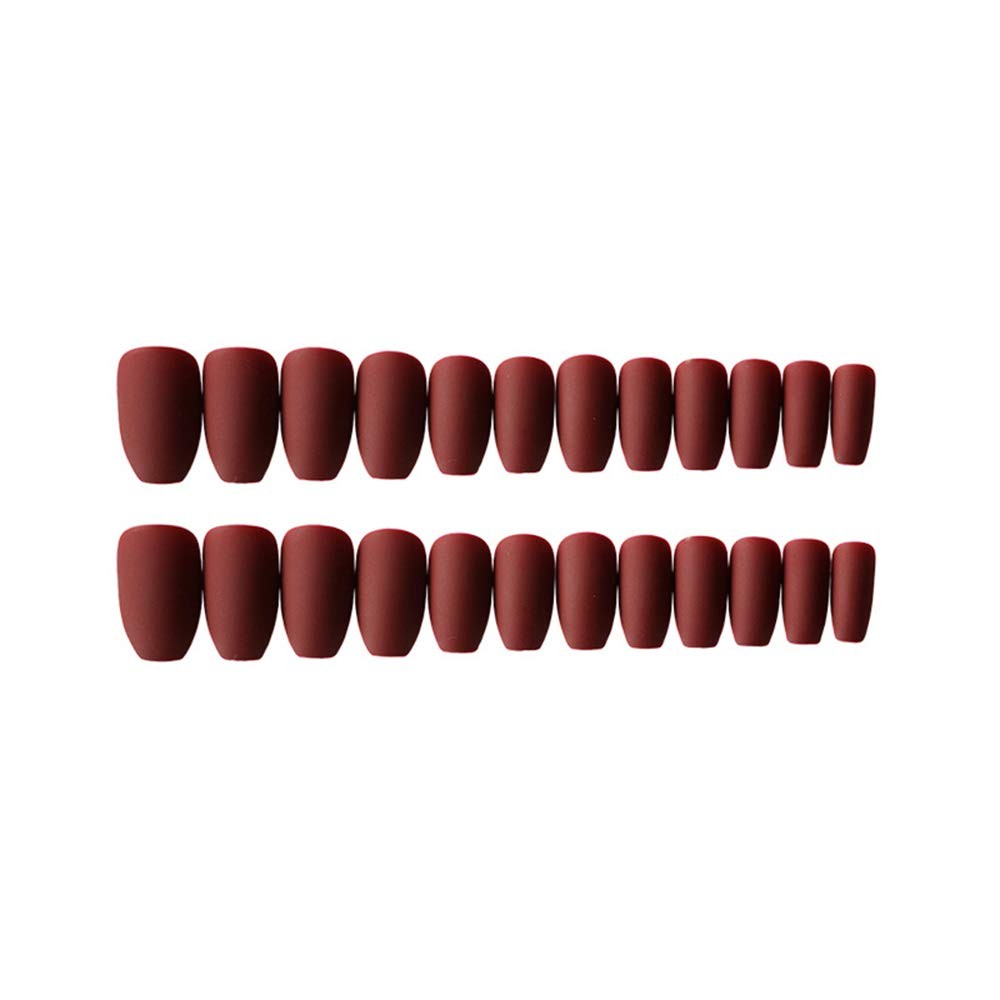 Aimimier 24Pcs Ballerina Matte False Nail Medium Pure Color Medium, Burgundy
