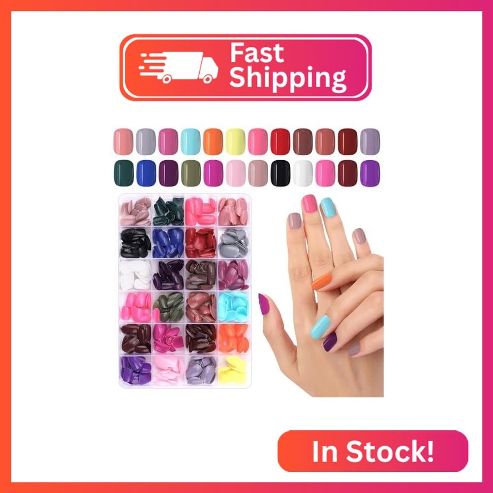 EBANKU 24 Colors Short Square Press on Nails Solid Color Fake Nail