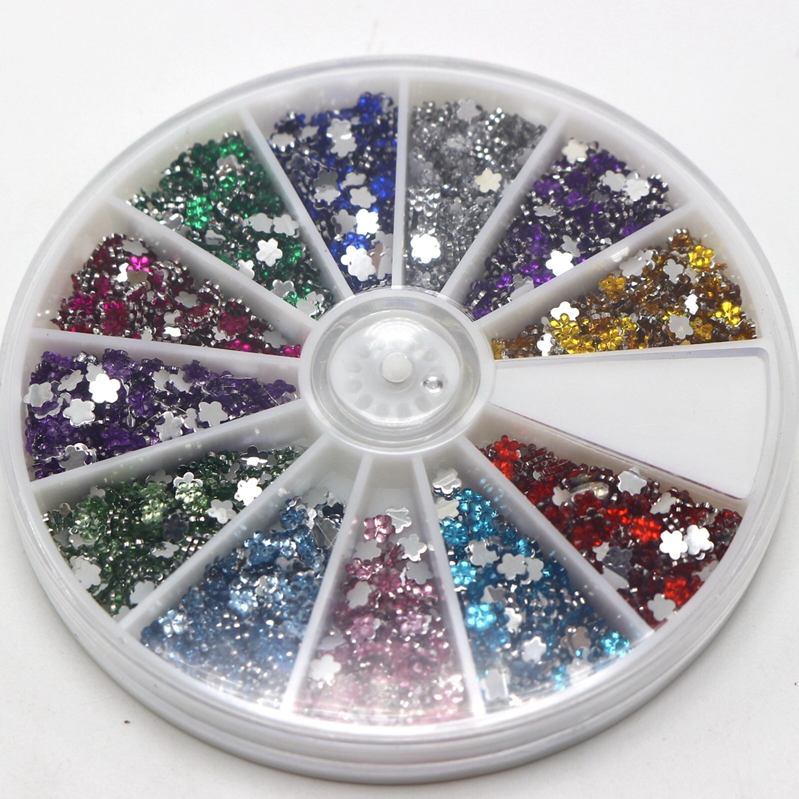 2400 Flower 3mm Flatback Acrylic Rhinestone Gems with Wheel 12 Colour Nail Art