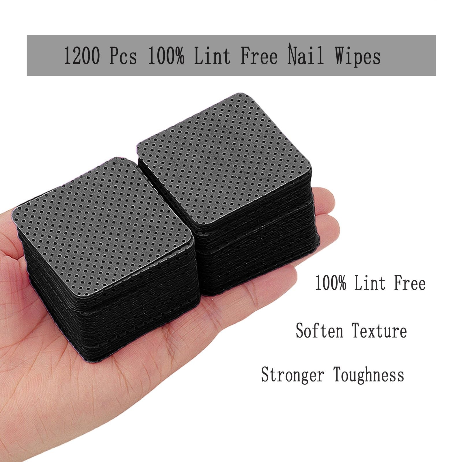 1200PCS Nail Wipes, Lint Free Wipes 1.97 Inch x Inch, Black