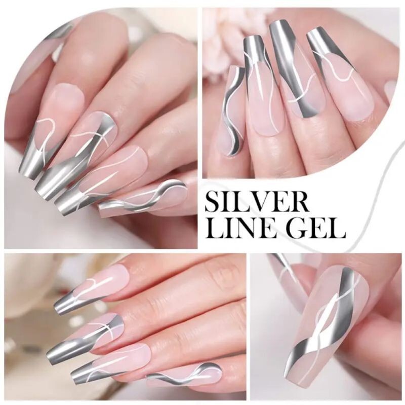 LILYCUTE Metallic Liner Nail Gel Polish Solid Colours Glitter Art Pen Painting