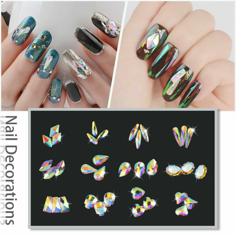 10pcs 3D Nail Art Rhinestones Flat Shaped Elongated Glass Colorful Stones Jargod