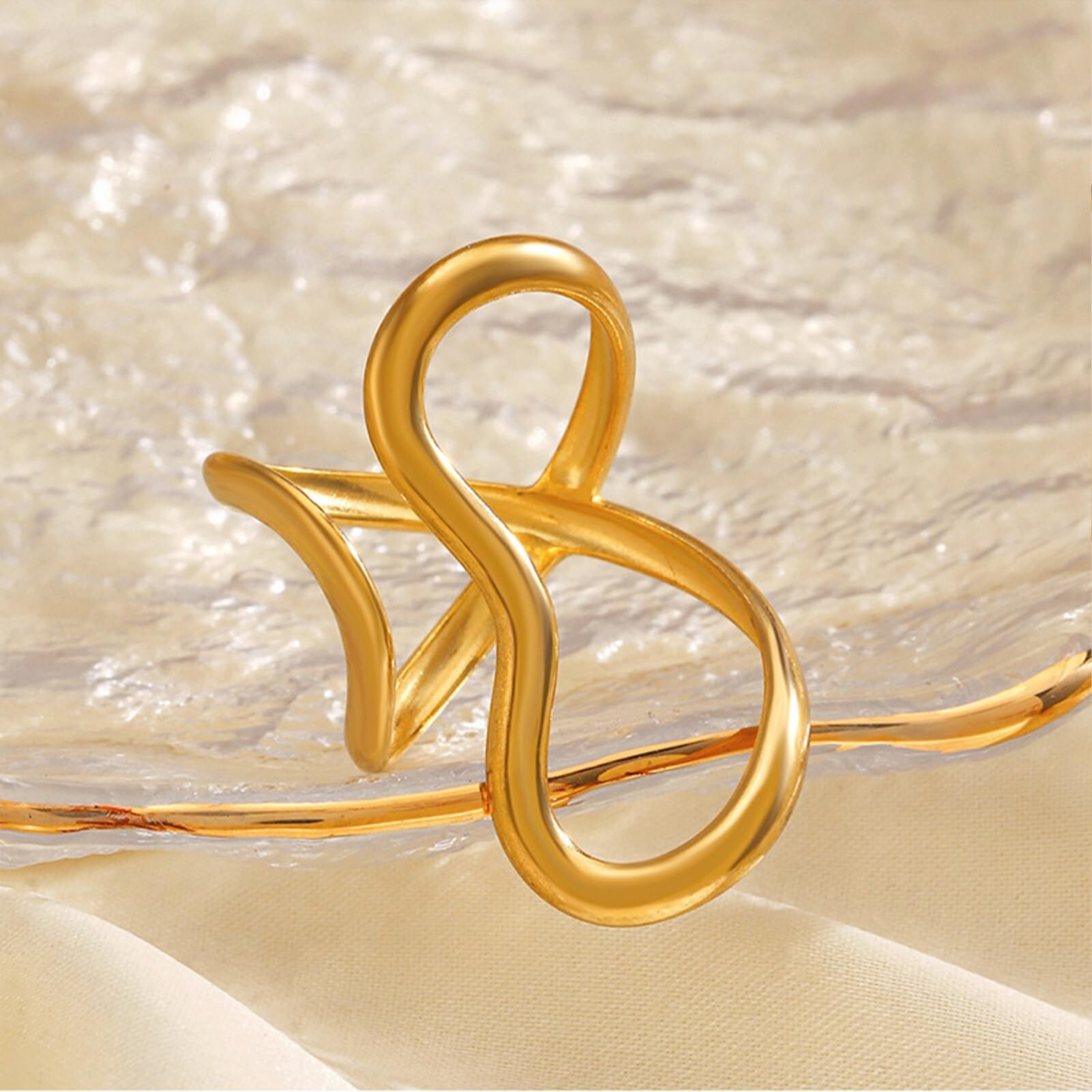 Otxas Chunky Gold Rings for Women Non Tarnish Adjustable Statement Rings Irre…