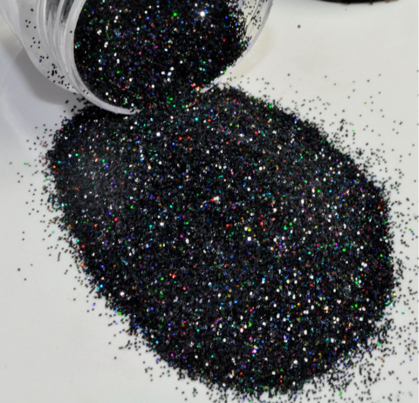 Premium Ultra Sparkling Glitter Black Holographic Nail Art Craft Glass