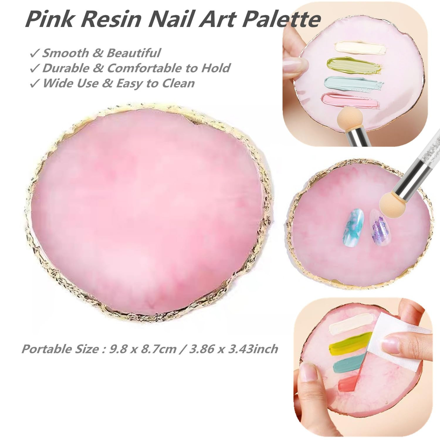 Resin Nail Art Palette & Ombre Sponge Pen, Pink or White, 4 Refill Heads