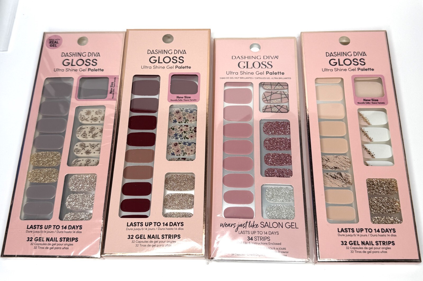 4 Dashing Diva Gel Nail Strips Touch of Gold Rose Sparkle Wild Flower Lavendar
