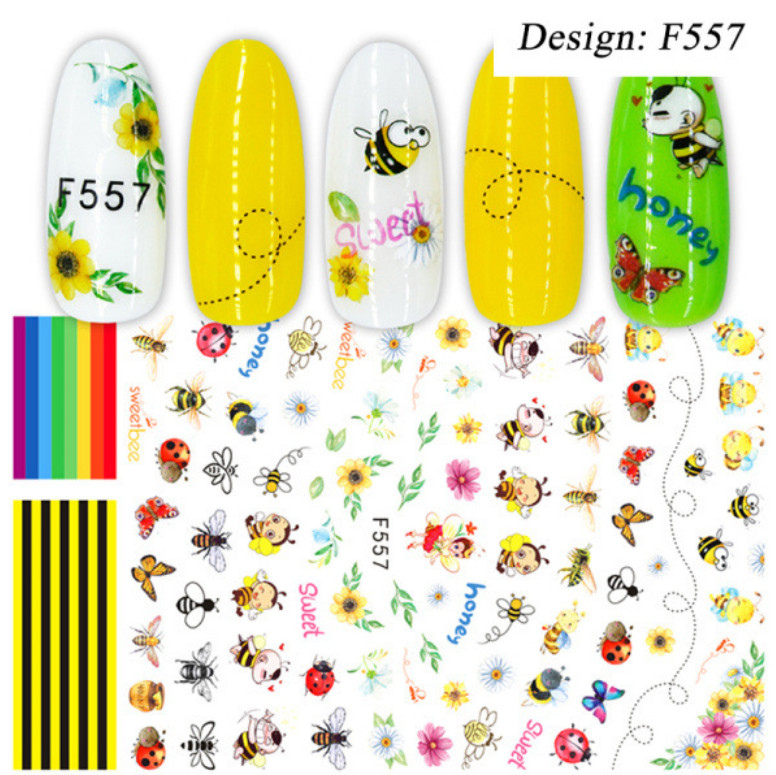 White & Black Geometric Leaves 3D Nail Stickers Adhesive Decals Flower DIY NS14