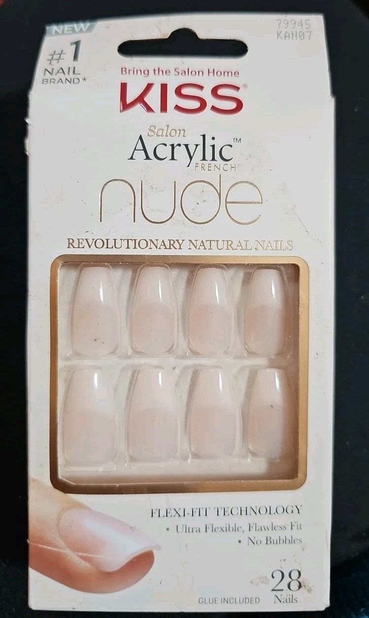 KISS Salon Acrylic French Nail Manicure Set, Medium Length, Nude, Square, Kit