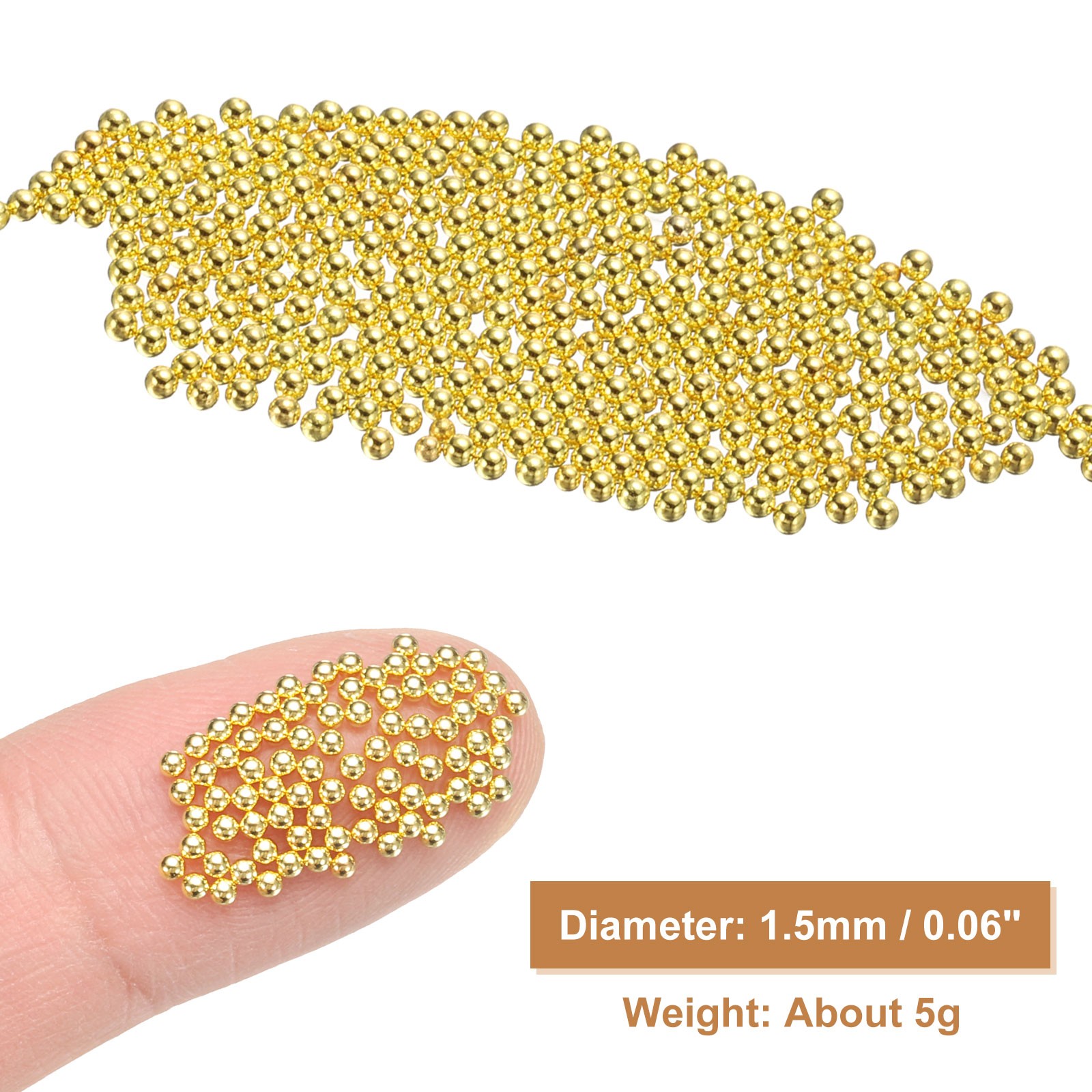 2pcs Nail Art Beads 0.06″ Mini Metal Caviar Nails Beads Ball for DIY Craft, Gold