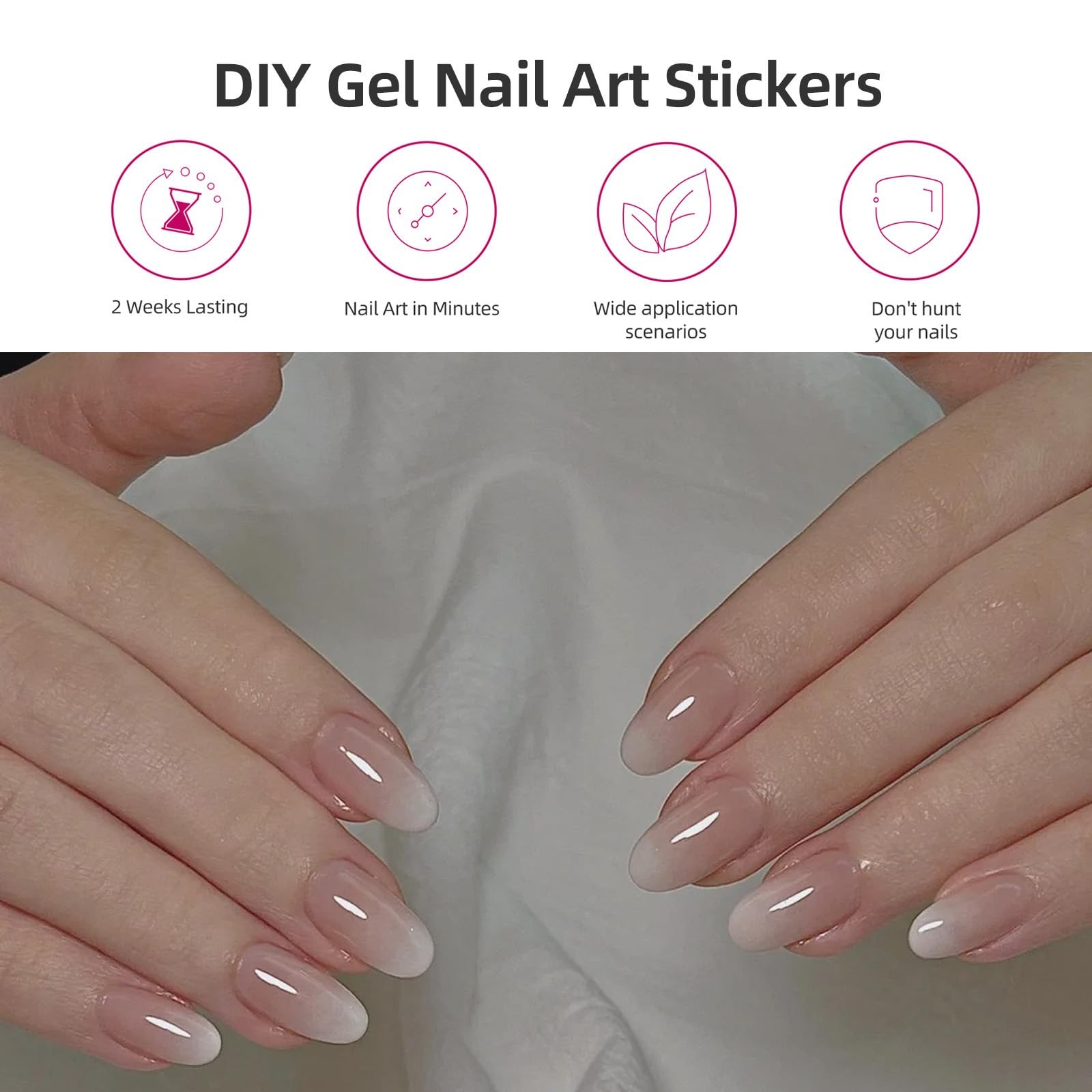 Semi Cured Gel Nail Strips, 28 pcs Stickers Work with F. Clear Ombre